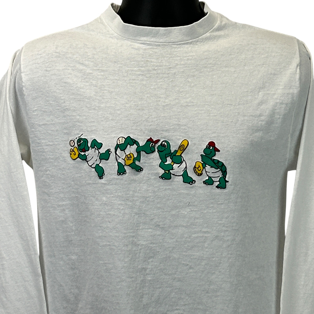 Vintage Turtles Playing Baseball T Shirt Mens S Small White 90s Softball Vuarnet